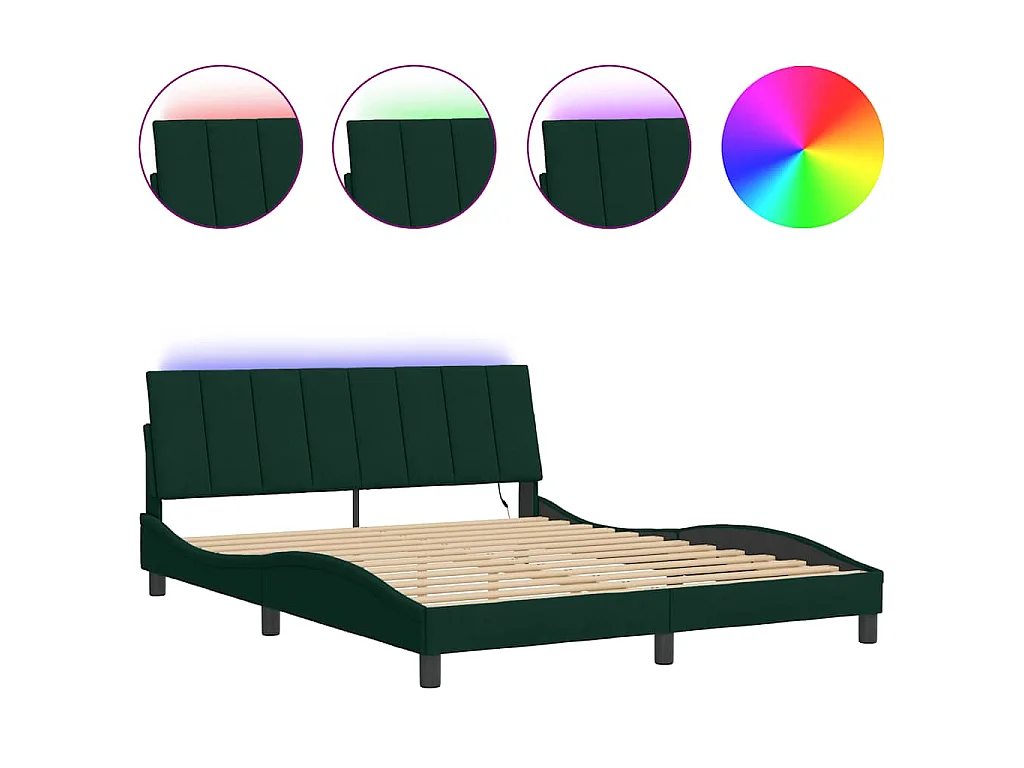 Cadre de lit avec LED sans matelas Hanko vert foncé 160x200 cm velours