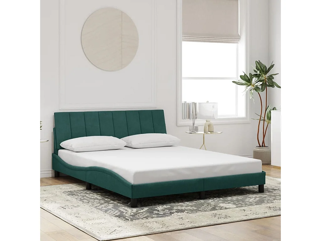 Cadre de lit avec LED sans matelas Hanko vert foncé 160x200 cm velours
