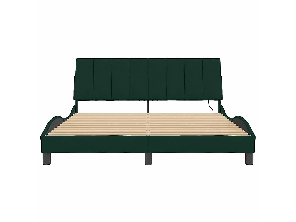 Cadre de lit avec LED sans matelas Hanko vert foncé 160x200 cm velours