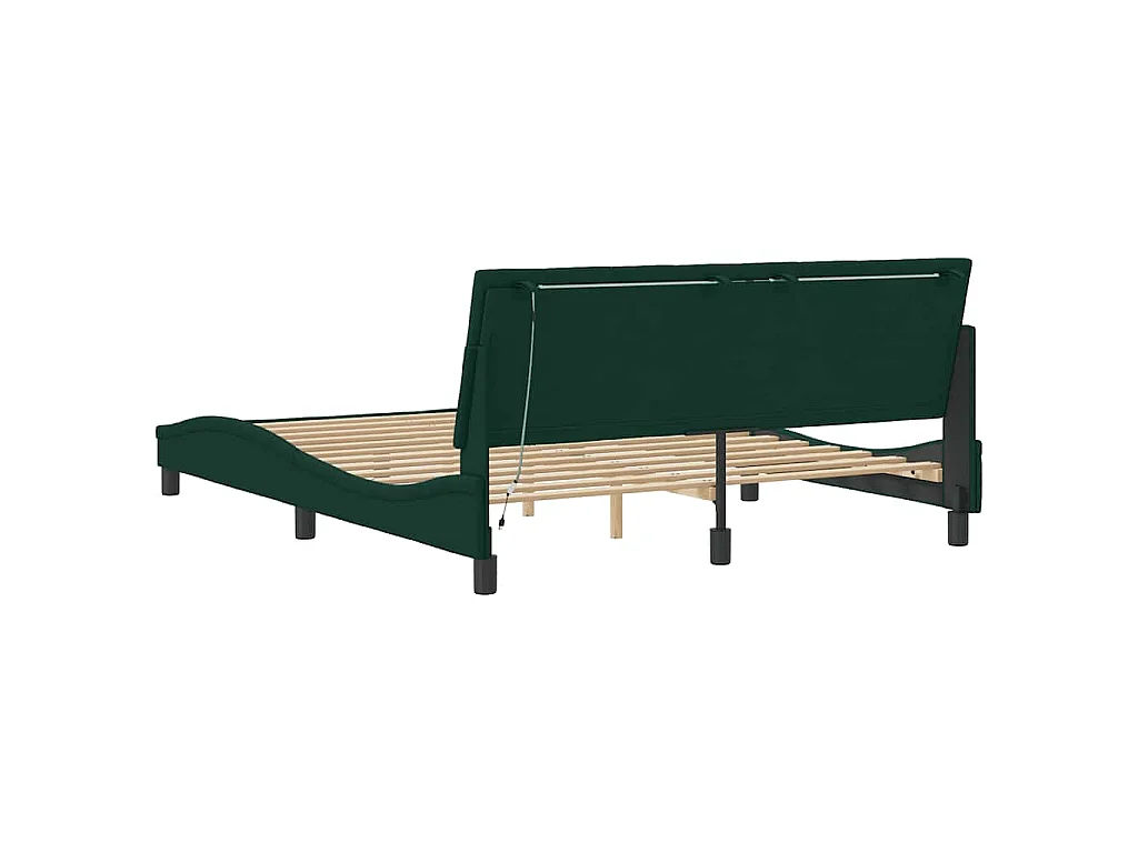 Cadre de lit avec LED sans matelas Hanko vert foncé 160x200 cm velours