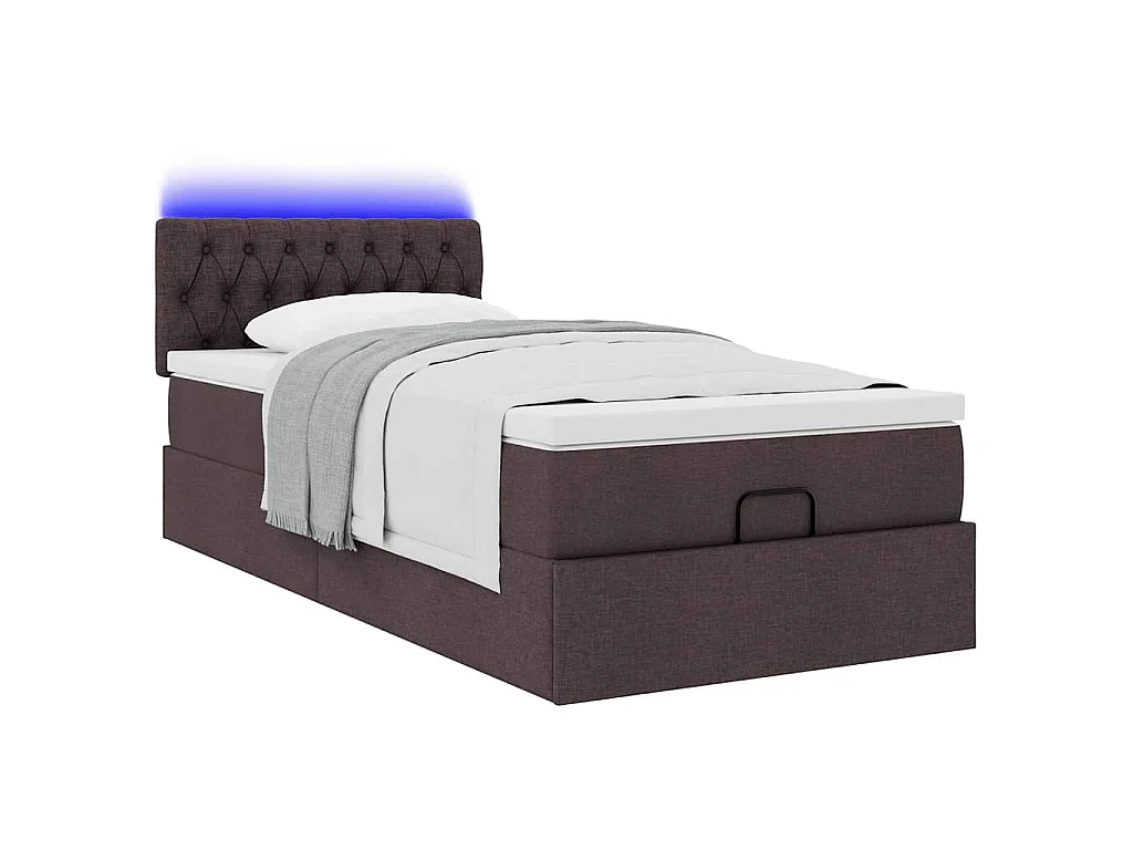 Cadre de lit ottoman avec matelas marron foncé 90x190 cm tissu