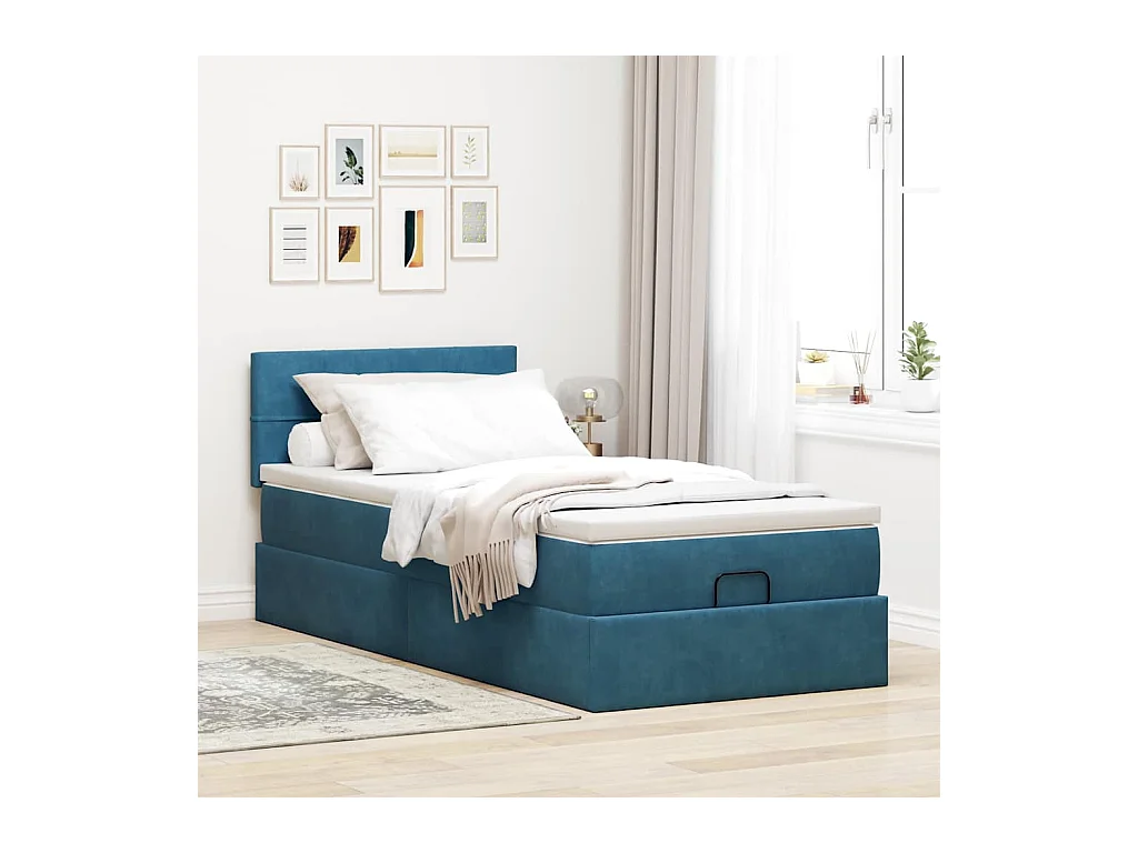 Ottoman-Bett mit Matratze & LEDs Dunkelblau 100x200 cm Samt