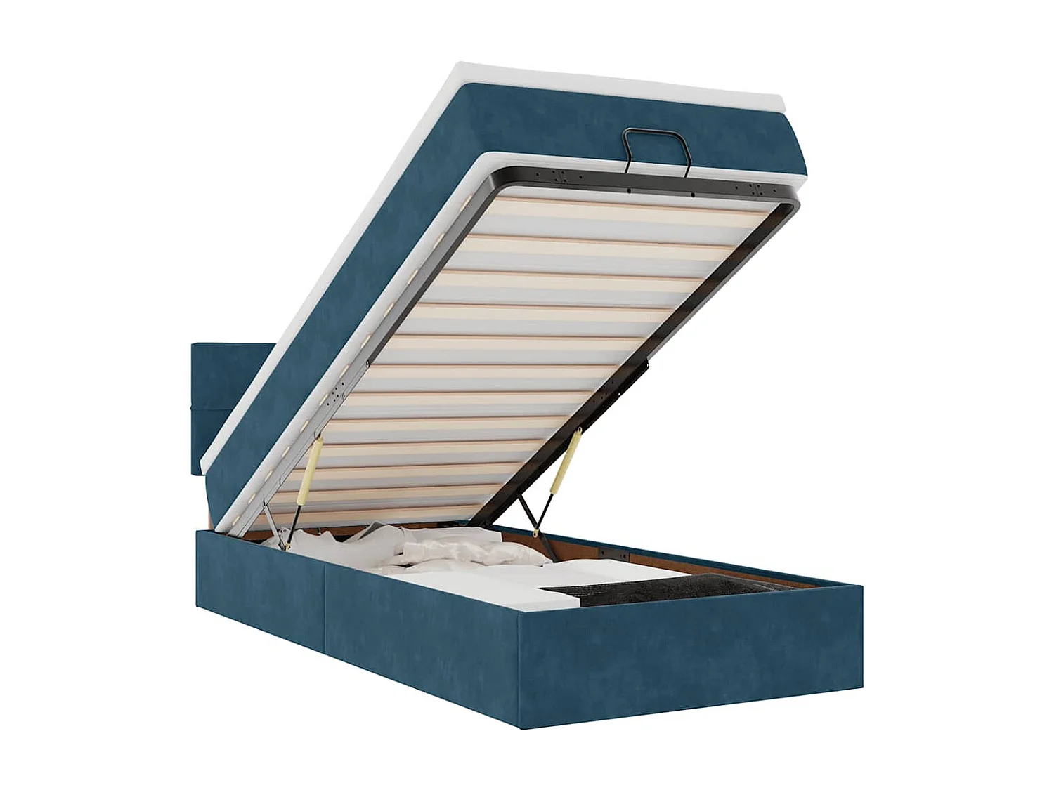 Cadre de lit ottoman avec matelas bleu foncé 100x200 cm velours