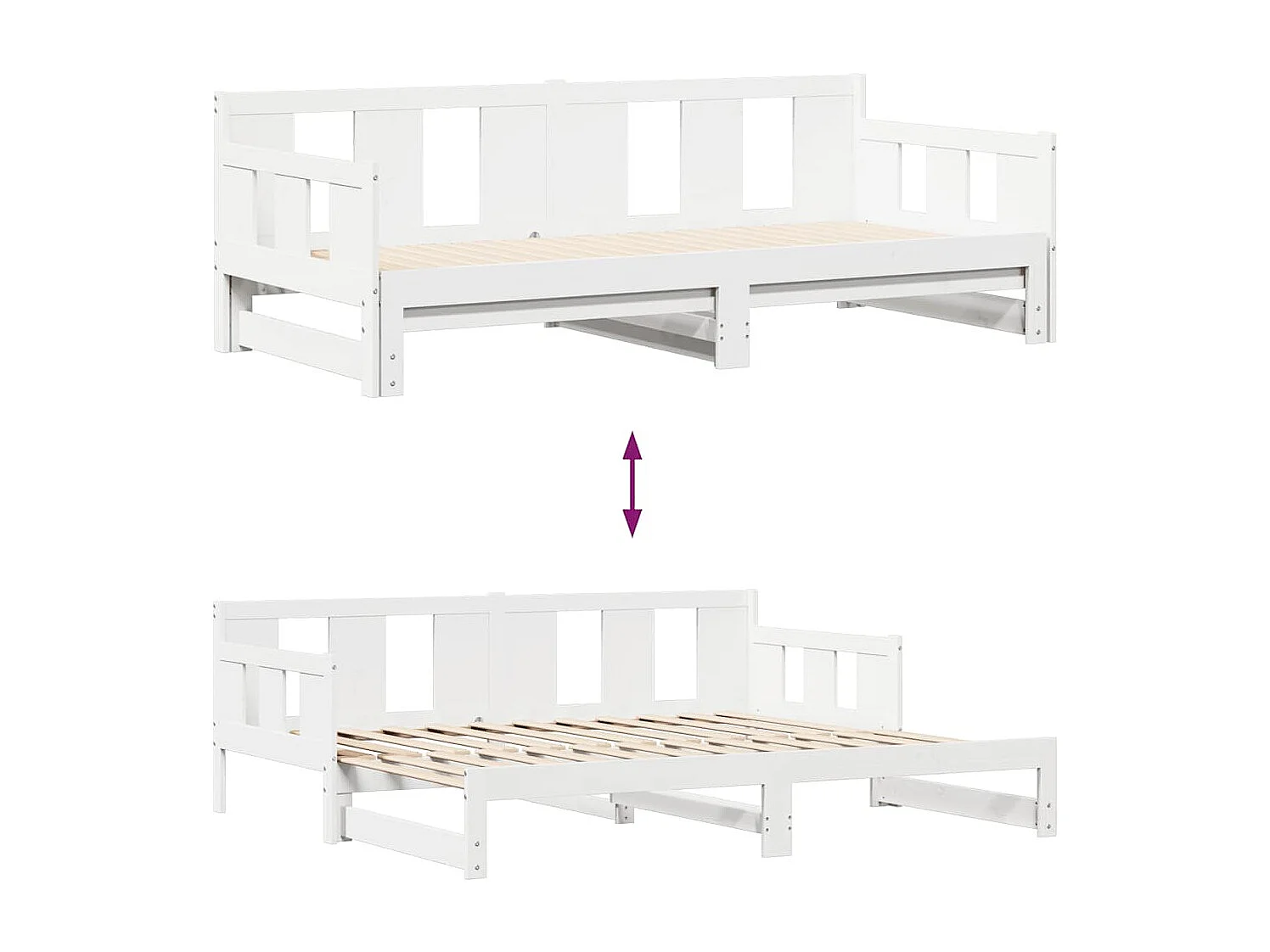 Slaapbank met onderschuifbed/lades zonder matras 90x200 cm wit