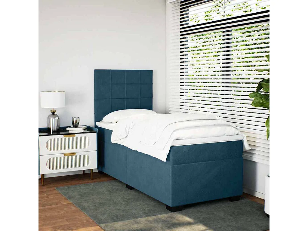 Cama boxspring com colchão 90x200 cm veludo azul
