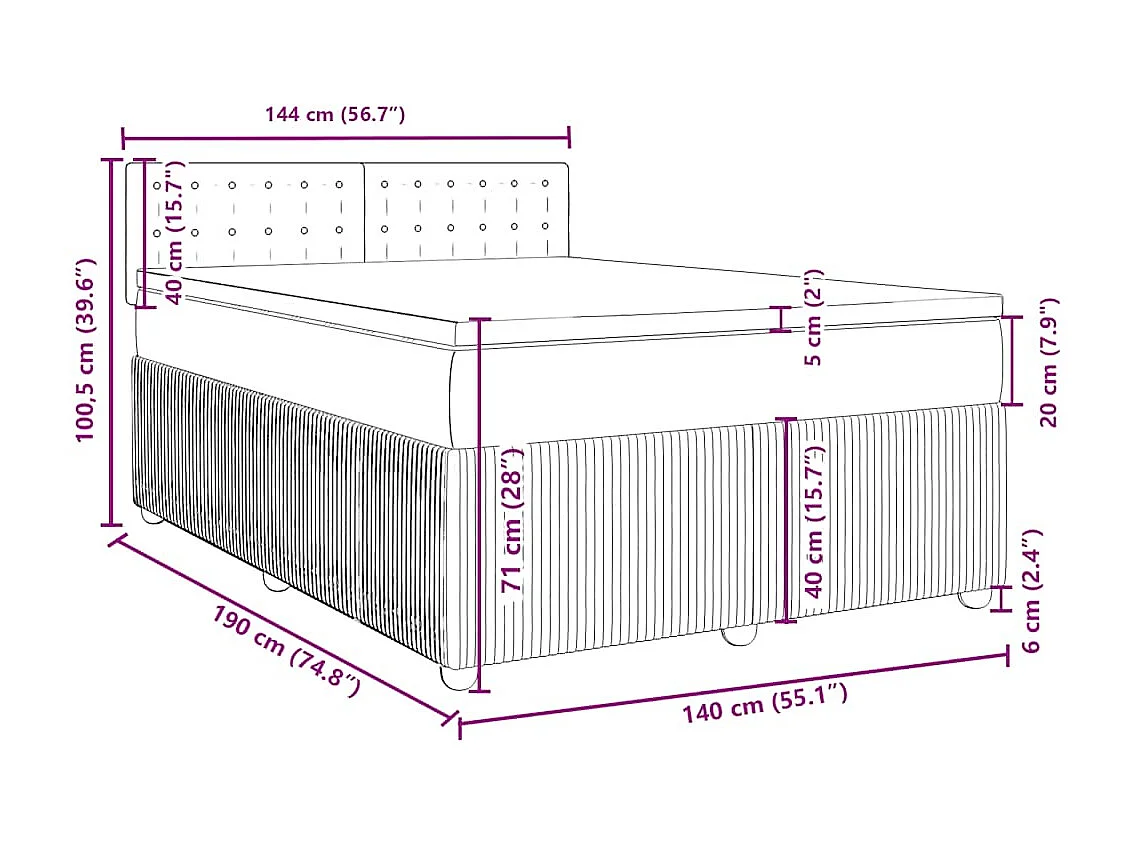 Boxspringbett mit Matratze Dunkelgrau 140x190 cm Stoff