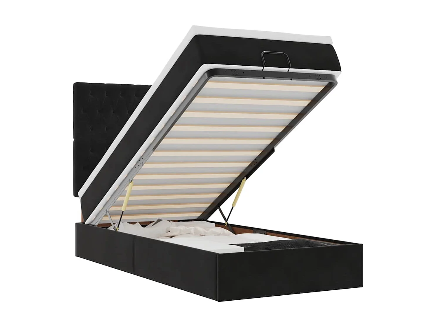 Struttura Letto Pouf con Materassi Nero 90x190 cm in Velluto