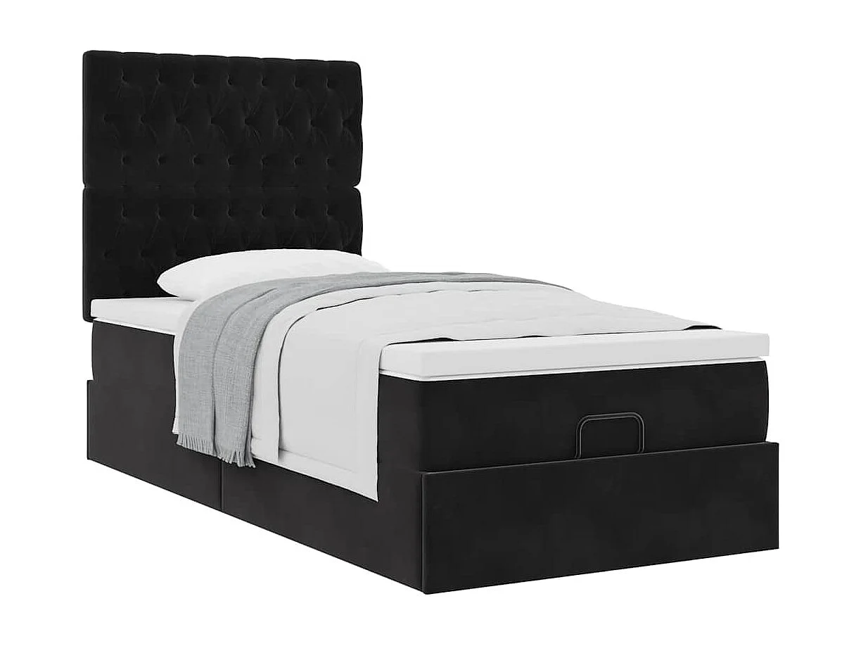 Ottoman-Bett mit Matratzen Schwarz 90x190 cm Samt
