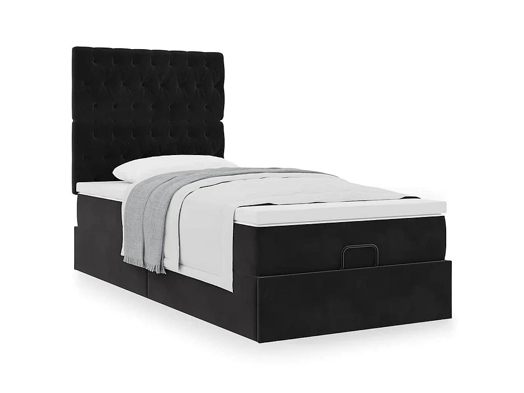 Ottoman bed met matrassen 90x190cm fluweel zwart
