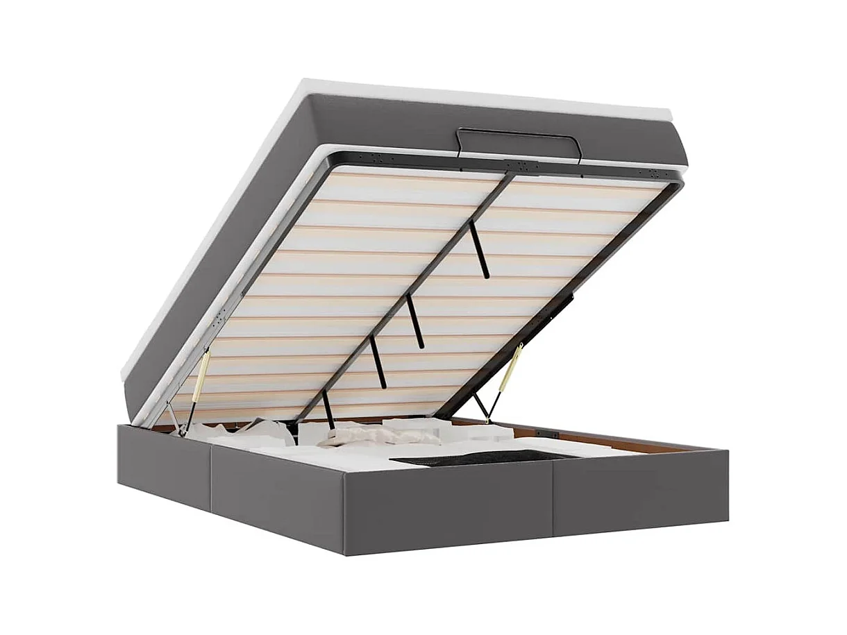 Cadre de lit ottoman avec matelas gris 140x200 cm similicuir