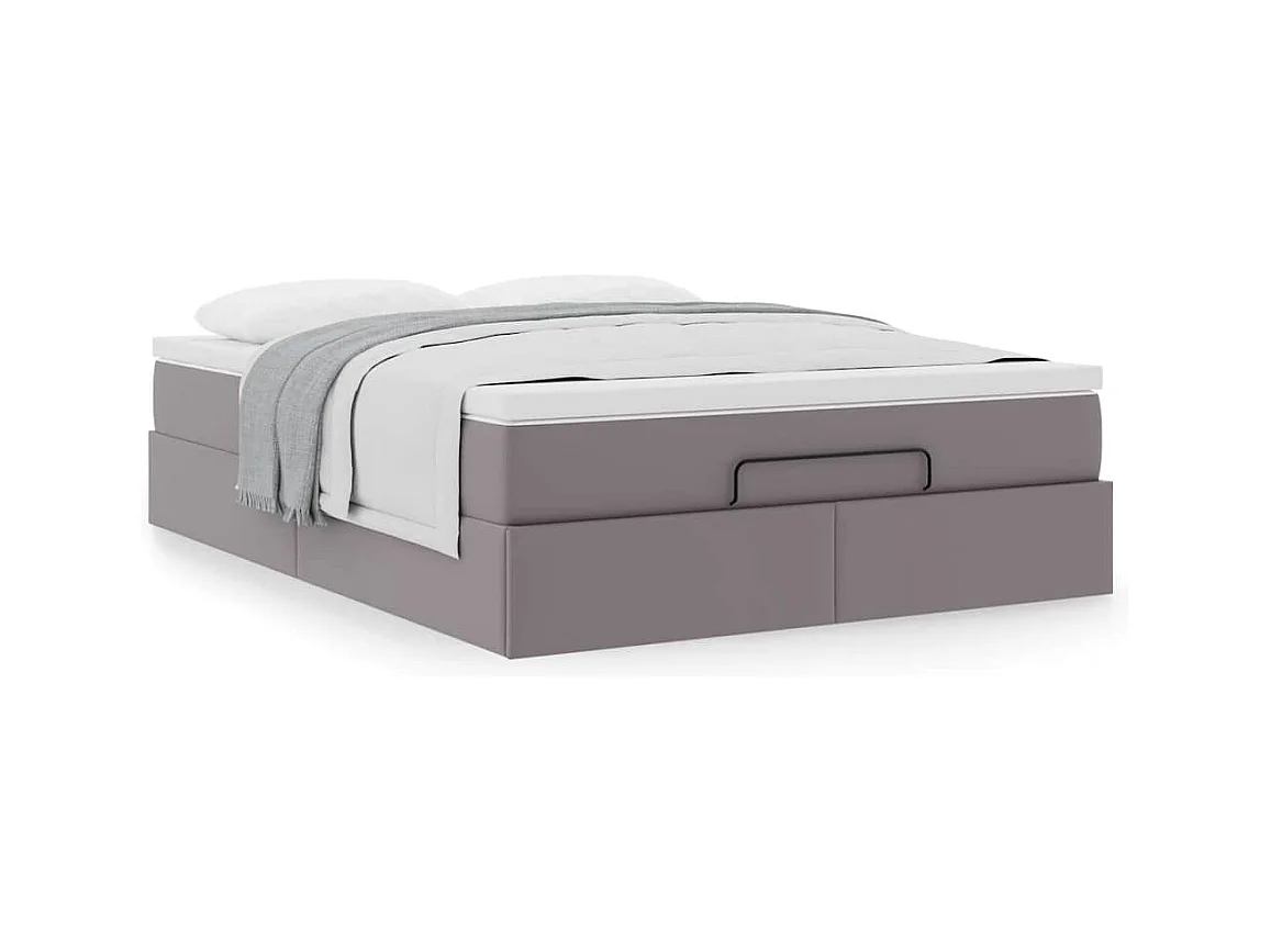 Cadre de lit ottoman avec matelas gris 140x200 cm similicuir