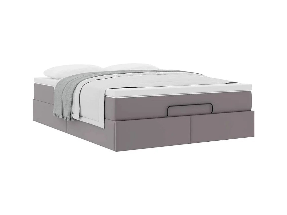 Cadre de lit ottoman avec matelas gris 140x200 cm similicuir