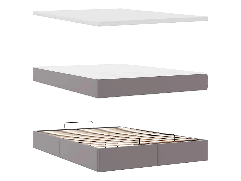 Estructura cama otomana colchón cuero sintético gris 140x200cm
