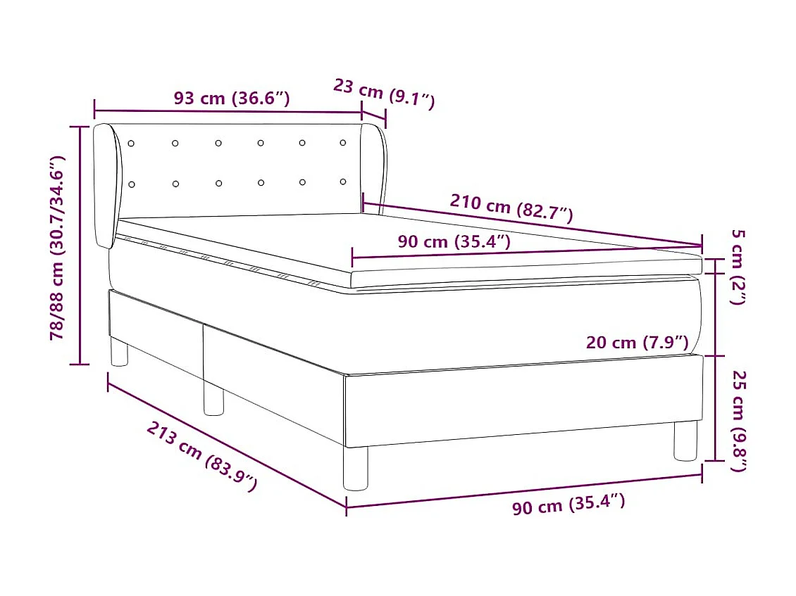 Boxspring met matras fluweel lichtgrijs 90x210 cm