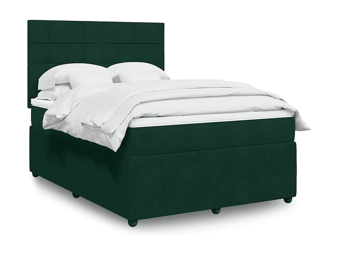 Boxspring met matras fluweel donkergroen 140x200 cm
