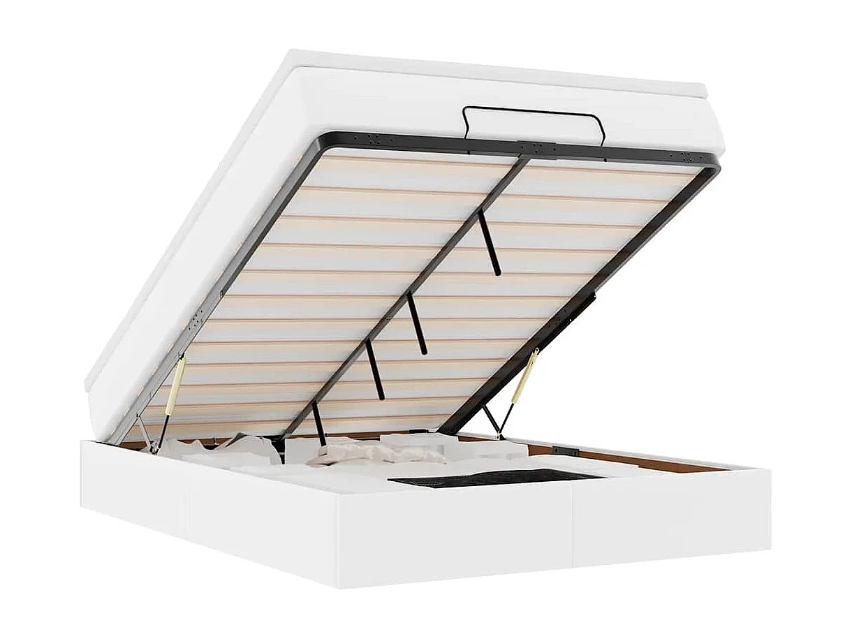 Cadre de lit ottoman avec matelas blanc 140x200 cm similicuir