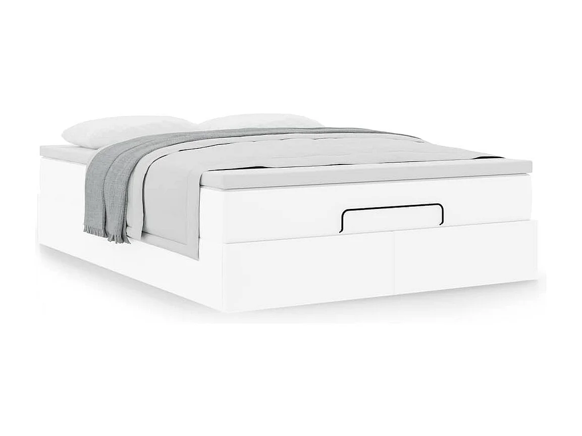 Cadre de lit ottoman avec matelas blanc 140x200 cm similicuir