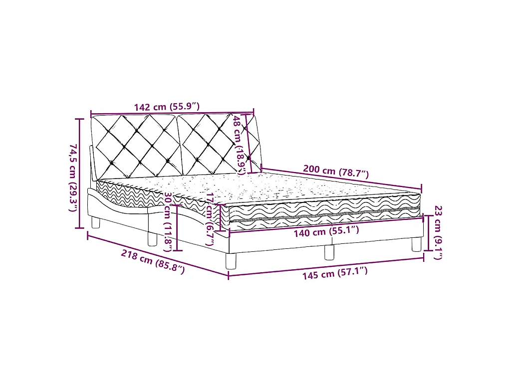 Letto con Materasso Grigio Chiaro 140x200cm Tessuto