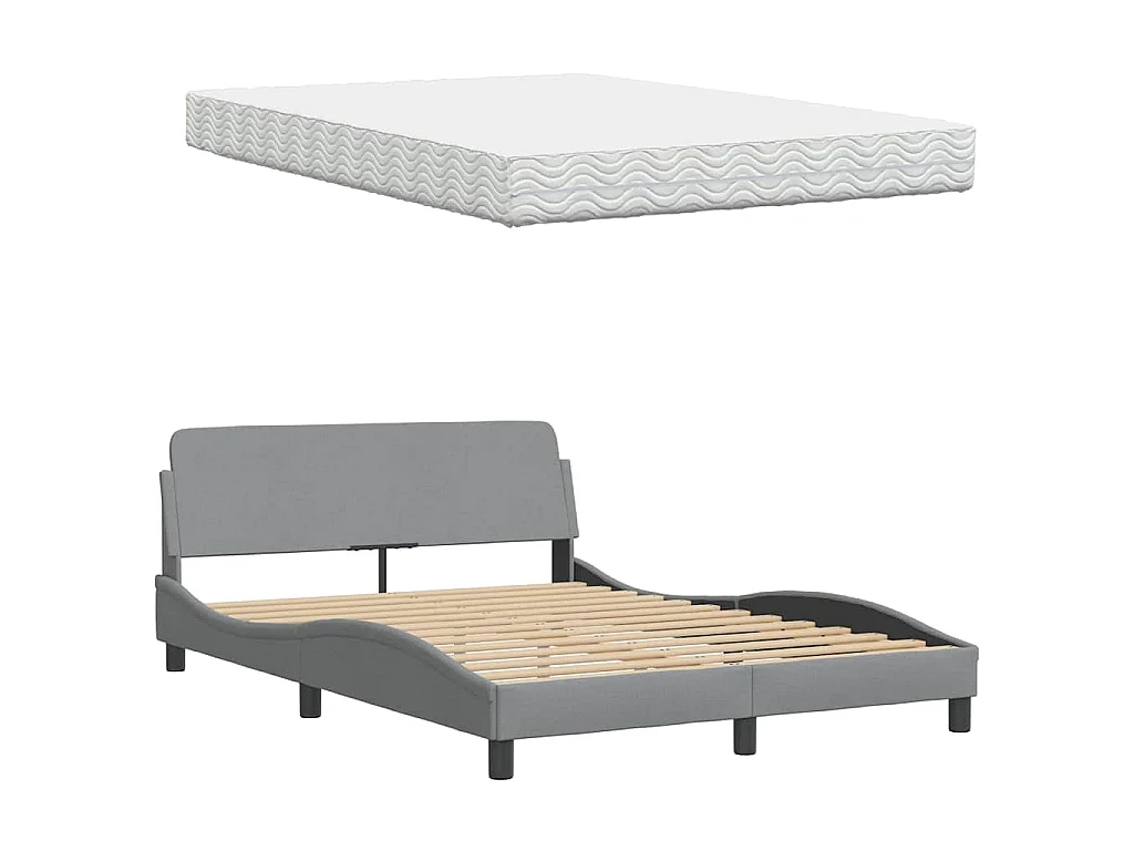 Letto con Materasso Grigio Chiaro 140x200cm Tessuto