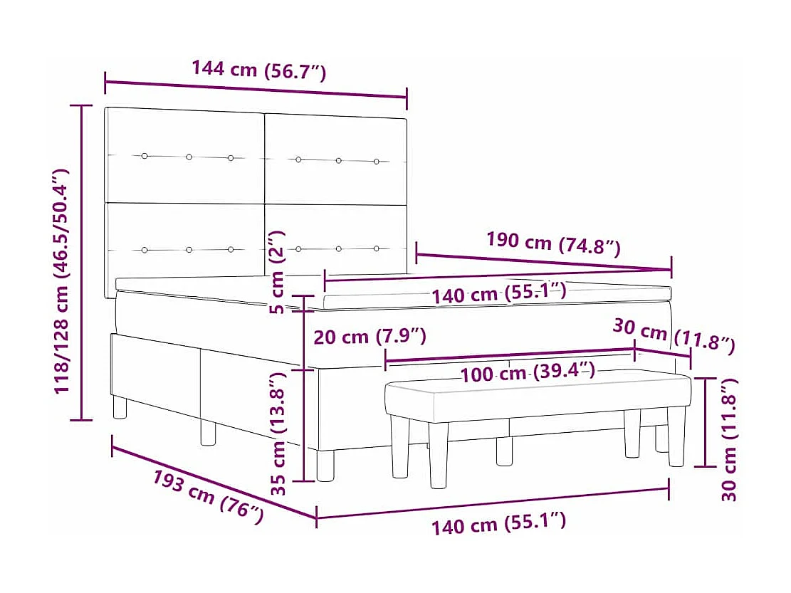 Letto a molle con materasso Blu 140 x 190 cm Tessuto