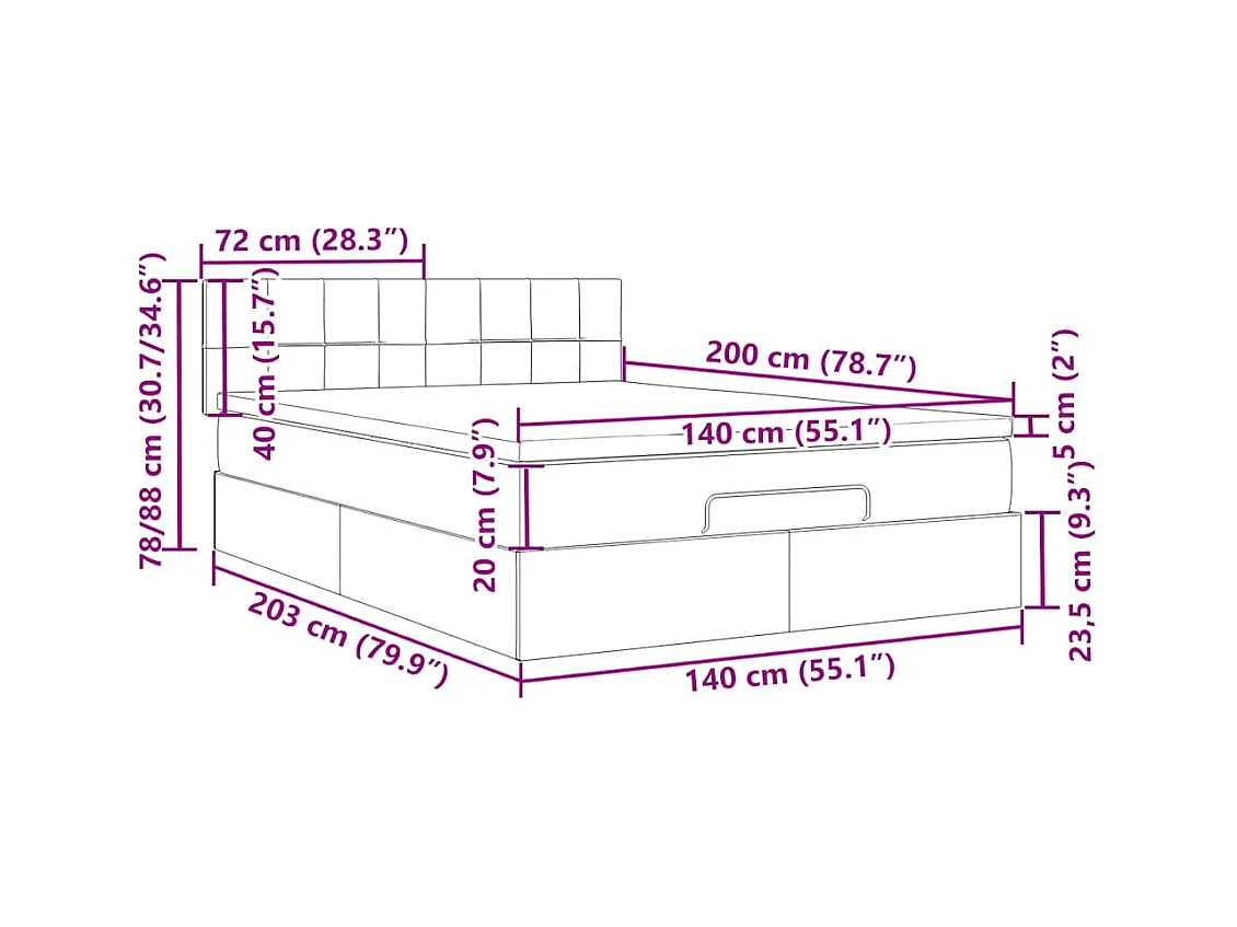 Cadre de lit ottoman avec matelas marron foncé 140x200 cm tissu