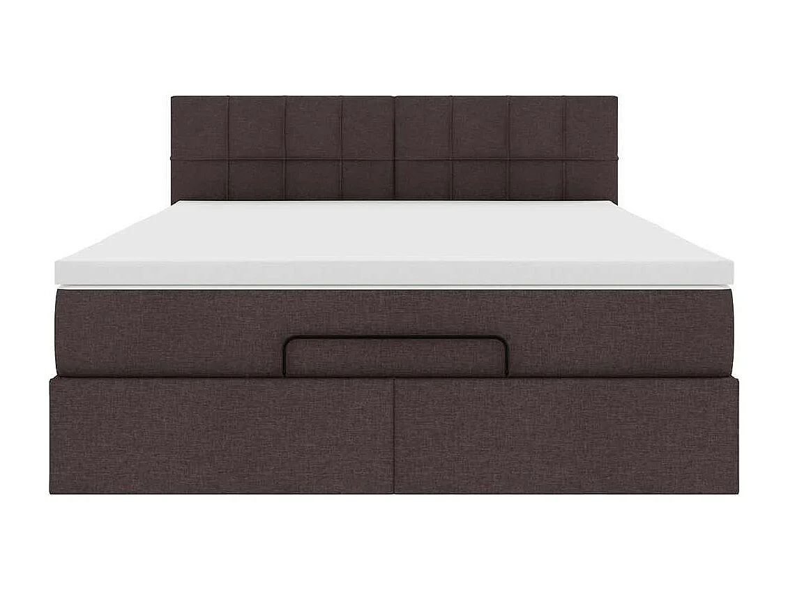 Cadre de lit ottoman avec matelas marron foncé 140x200 cm tissu