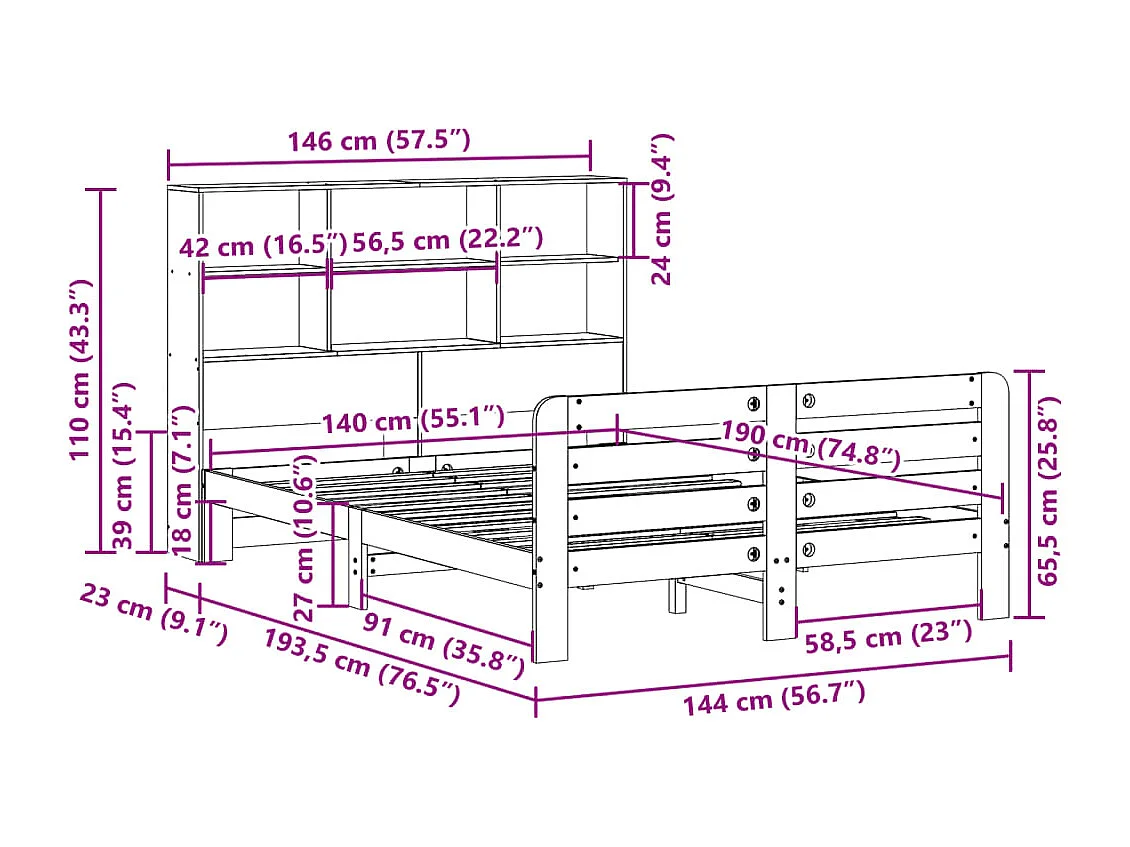 Massivholzbett ohne Matratze Weiß 140x190 cm Kiefernholz