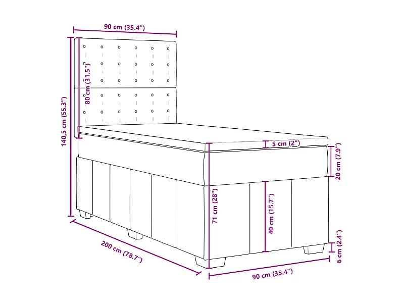 Boxspring met matras stof blauw 90x200 cm