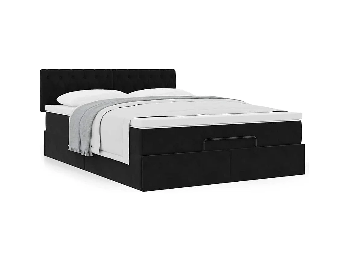 Cadre de lit ottoman avec matelas noir 140x200 cm velours