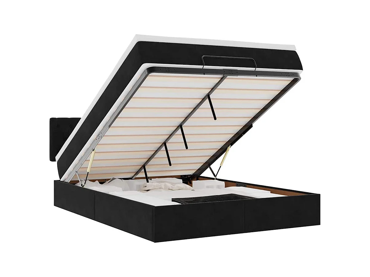 Cadre de lit ottoman avec matelas noir 140x200 cm velours