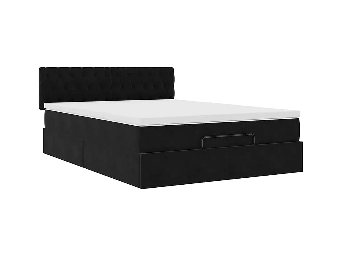 Cadre de lit ottoman avec matelas noir 140x200 cm velours