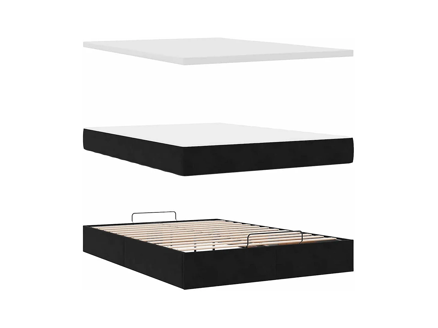 Cadre de lit ottoman avec matelas noir 140x200 cm velours