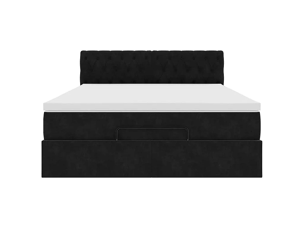 Struttura Letto Pouf con Materasso Nero 140x200 cm in Velluto