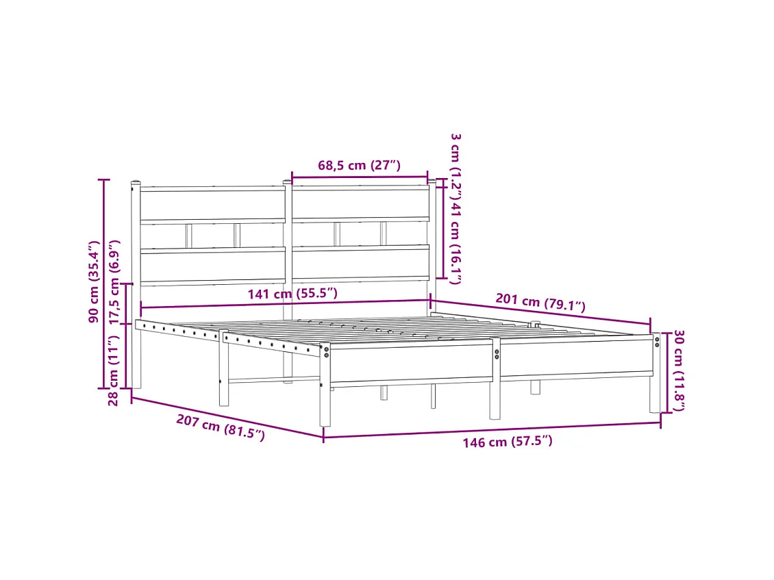 Bedframe met hoofdbord zonder matras sonoma eiken 140x200 cm