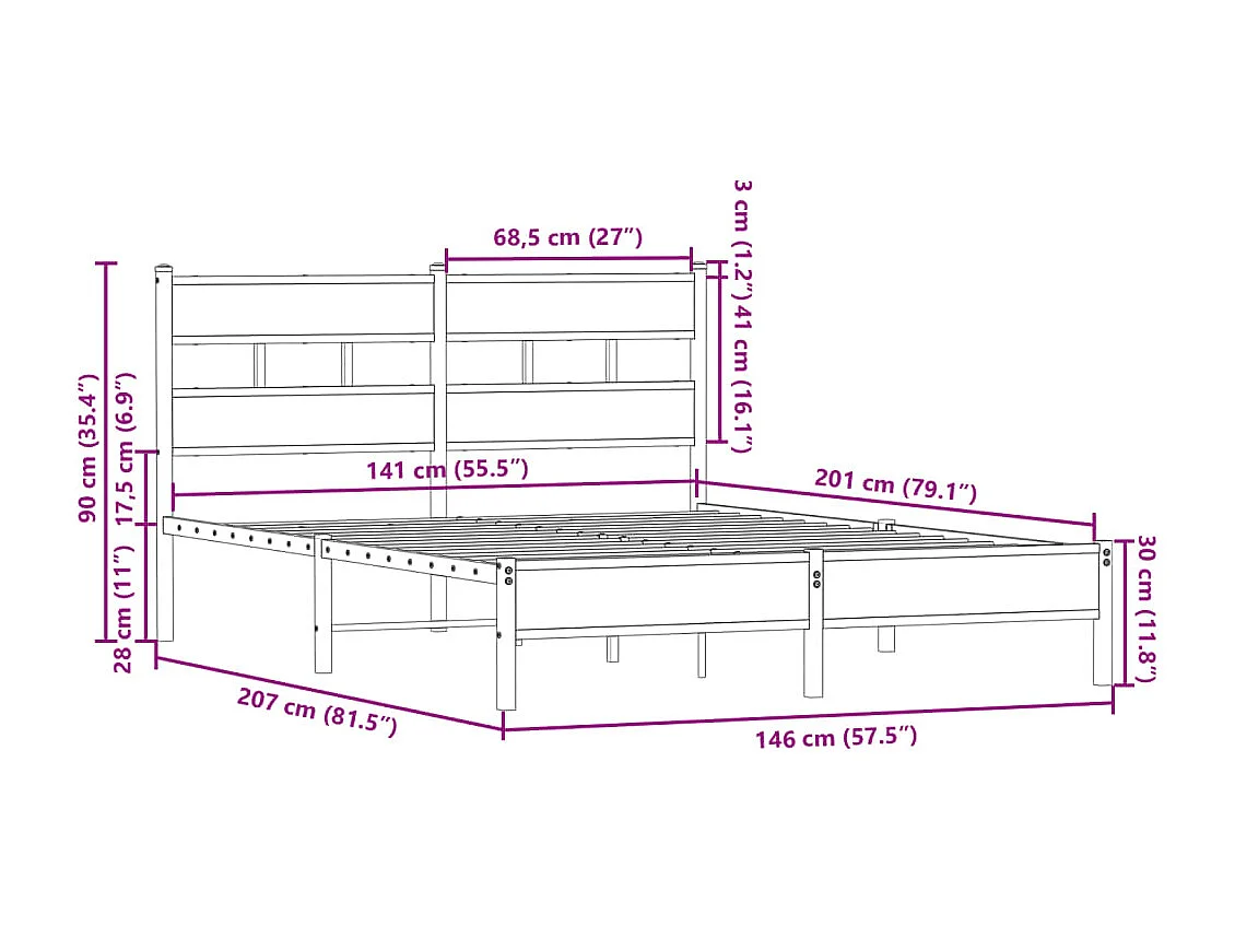 Bedframe met hoofdbord zonder matras sonoma eiken 140x200 cm