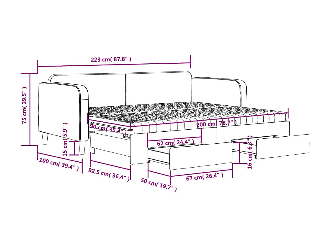 Divano Letto Estraibile con Cassetti Tortora 90x200 cm Tessuto