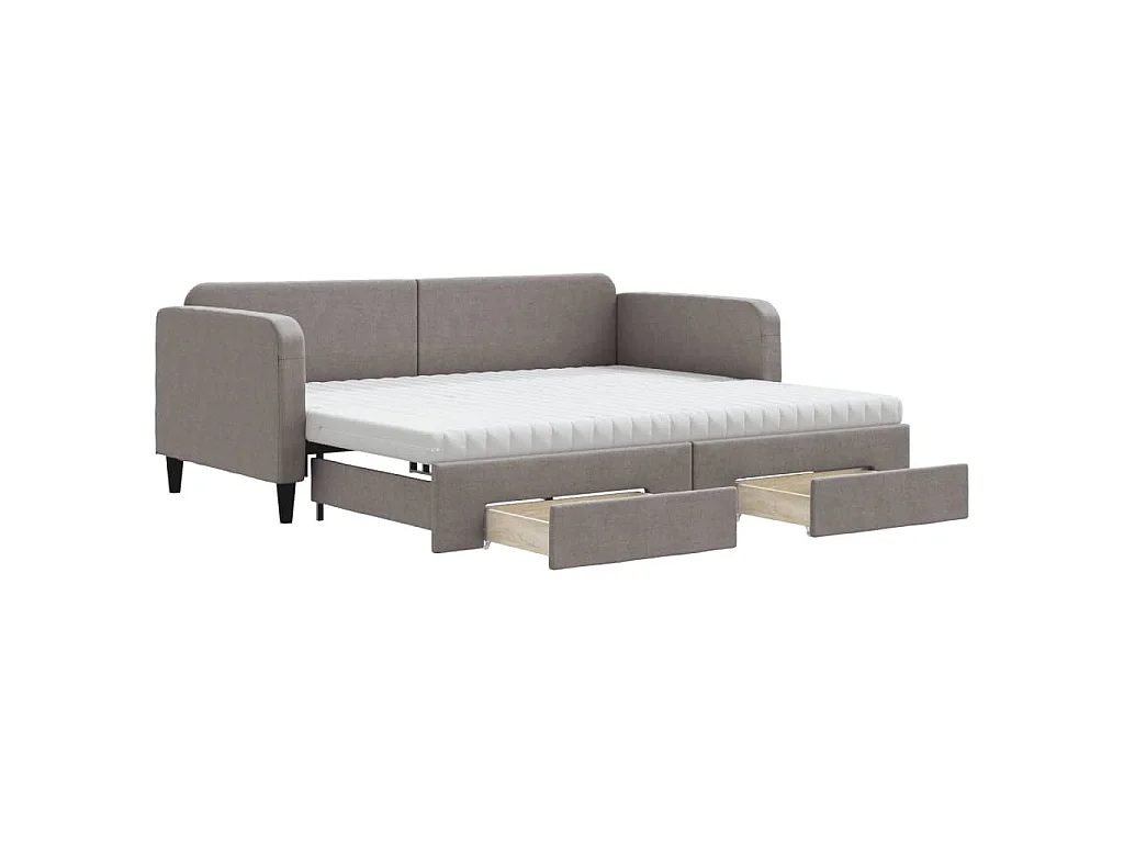 Divano Letto Estraibile con Cassetti Tortora 90x200 cm Tessuto