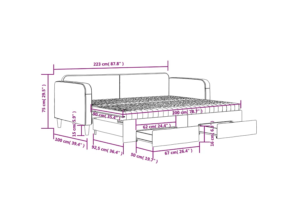 Divano Letto Estraibile con Cassetti Tortora 90x200 cm Tessuto