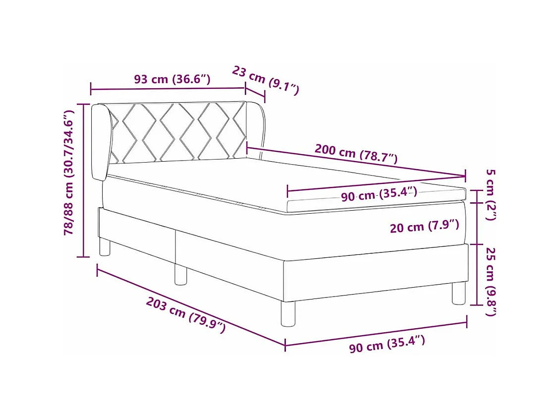 Lit à ressorts avec matelas noir 100x200 cm en velours