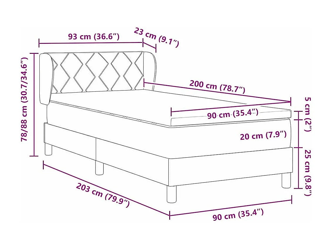 Boxspringbett mit Matratze Dunkelgrau 200 x 90 cm Polyester