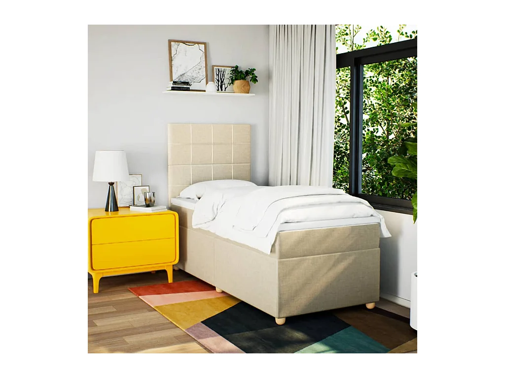 Boxspringbett mit Matratze Creme 90x200 cm Stoff