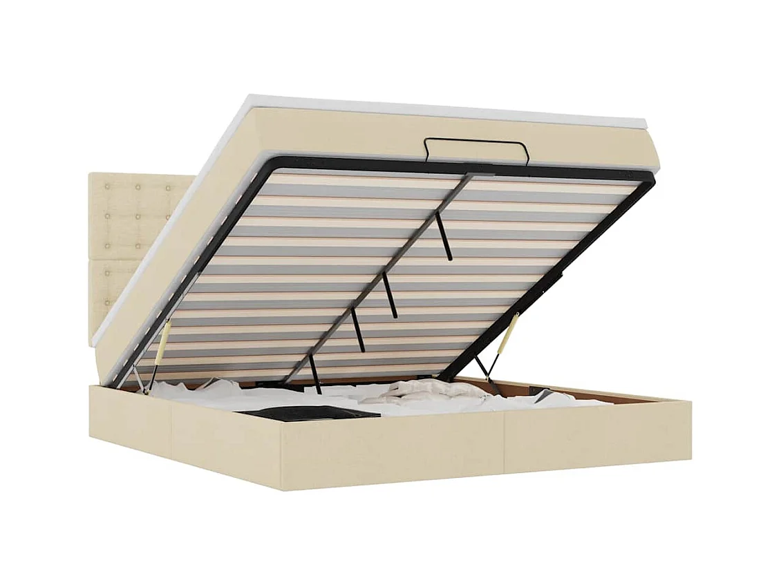 Cadre de lit ottoman avec matelas crème 160x200 cm tissu