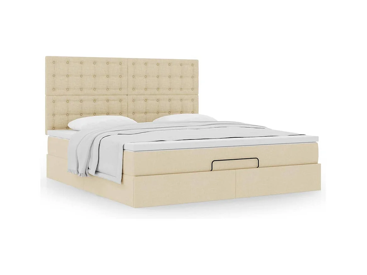 Cadre de lit ottoman avec matelas crème 160x200 cm tissu