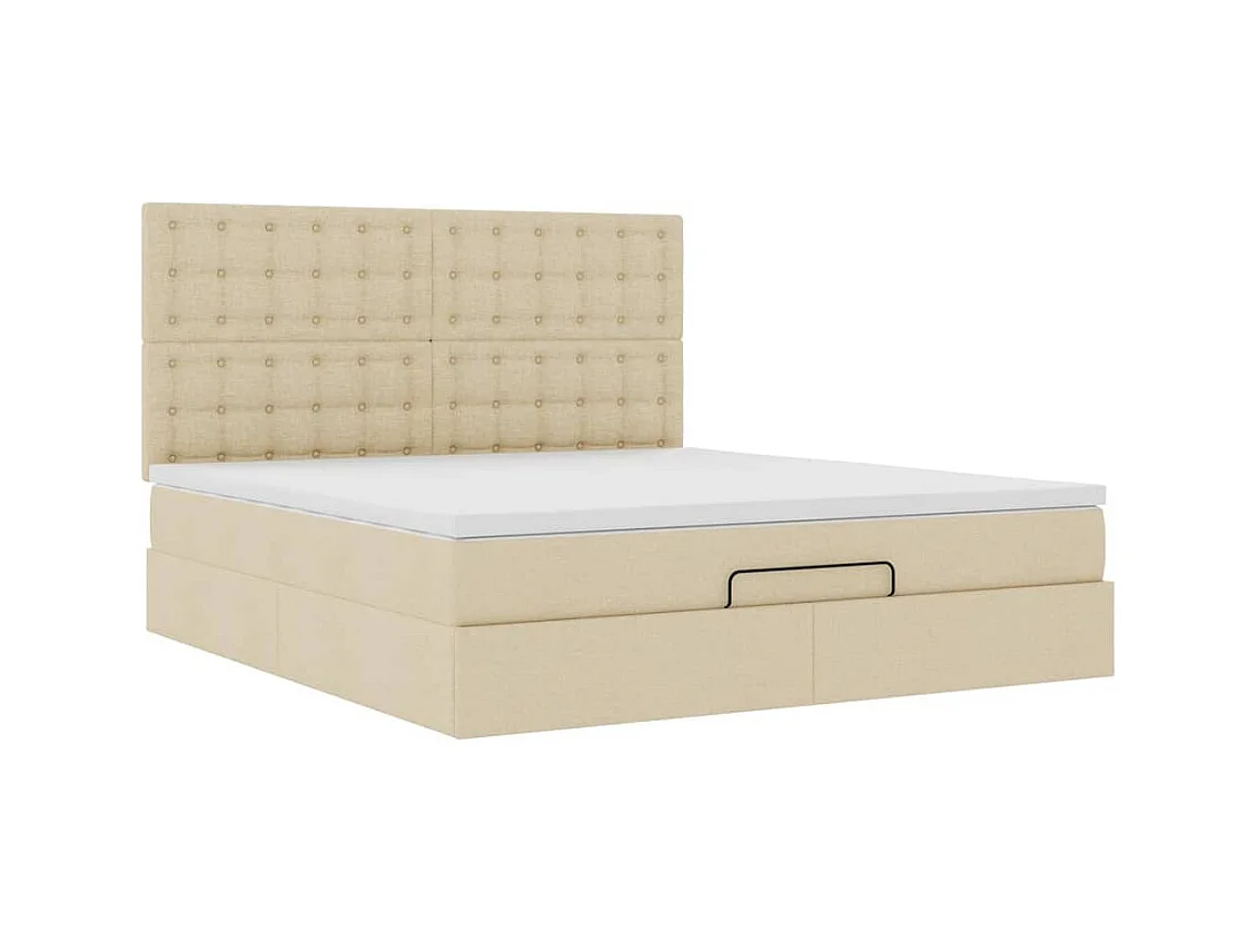 Cadre de lit ottoman avec matelas crème 160x200 cm tissu