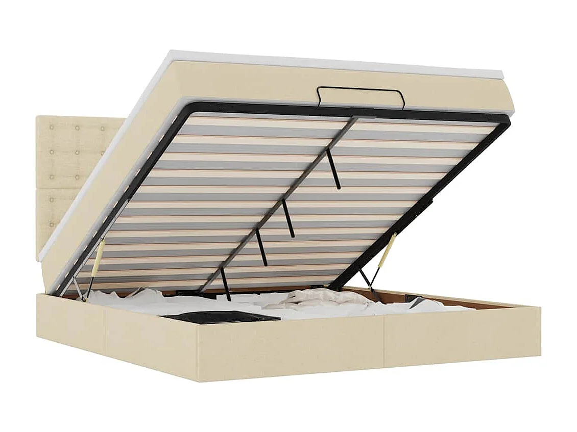 Cadre de lit ottoman avec matelas crème 160x200 cm tissu