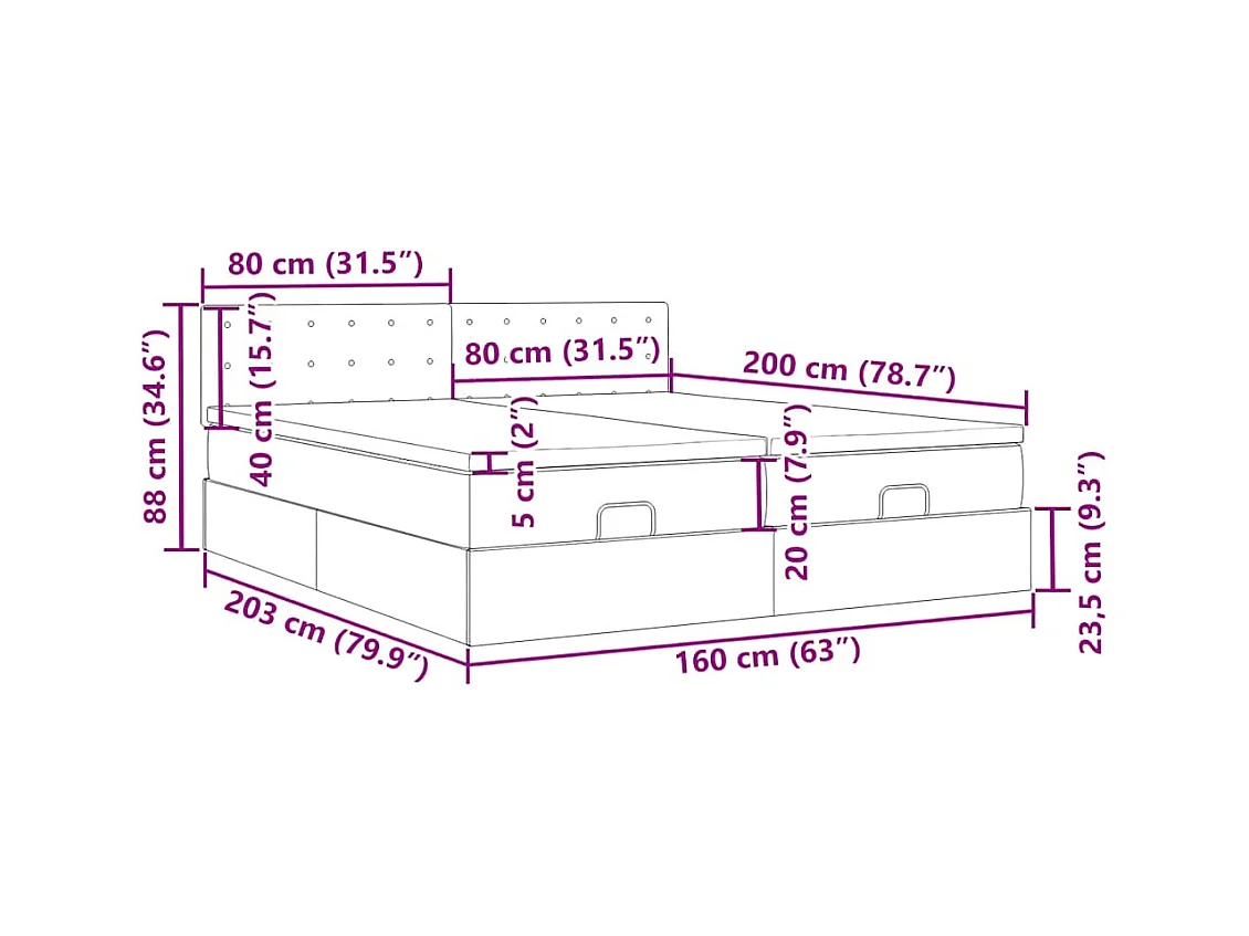 Ottoman-Bett mit Matratzen Dunkelgrau 160x200 cm Samt