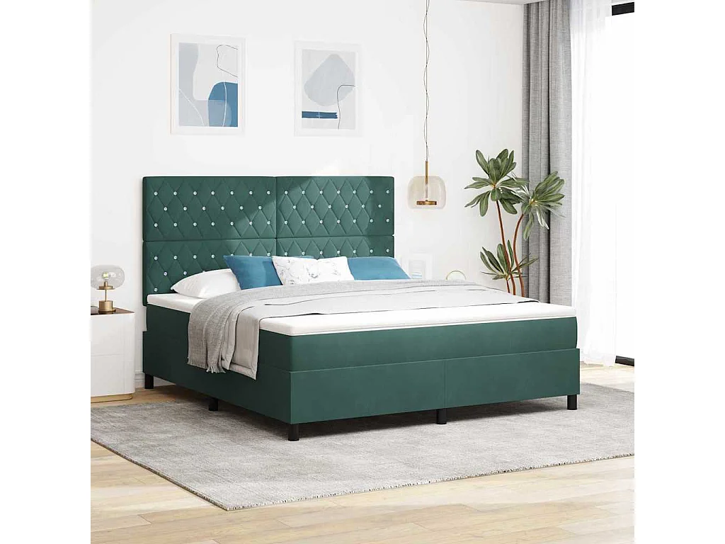 Cama Box com colchão Verde-escuro 180 x 200 cm Veludo