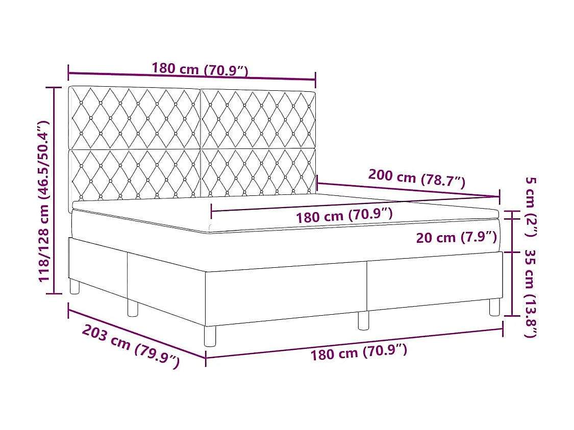 Cama Box com colchão Verde-escuro 180 x 200 cm Veludo