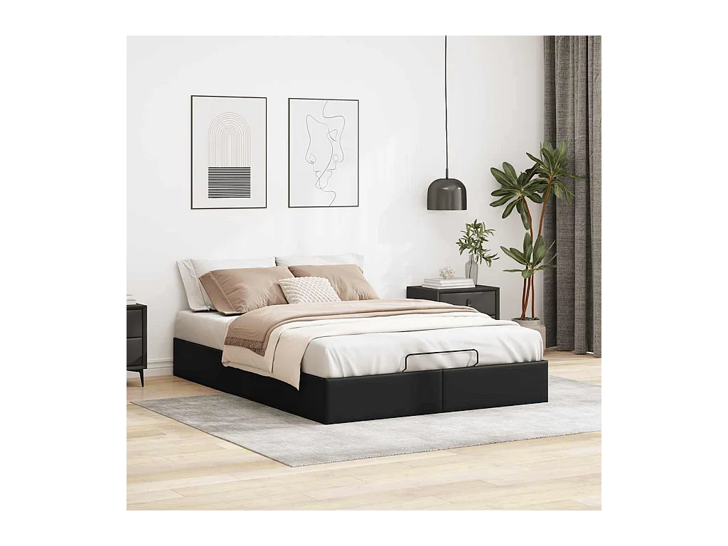 Struttura Letto Pouf senza Materasso Nero 140x200 cm Similpelle