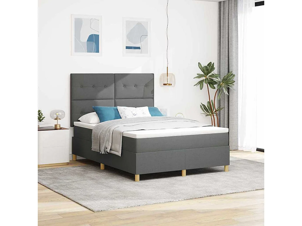 Boxspringbett mit Matratze Dunkelgrau 140 x 190 cm Stoff